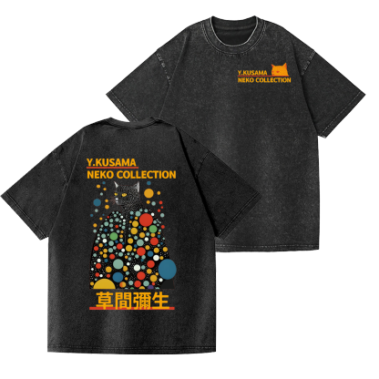 Yayoi Kusama Cat Vintage Wash Japanese Design Back Art T-Shirt