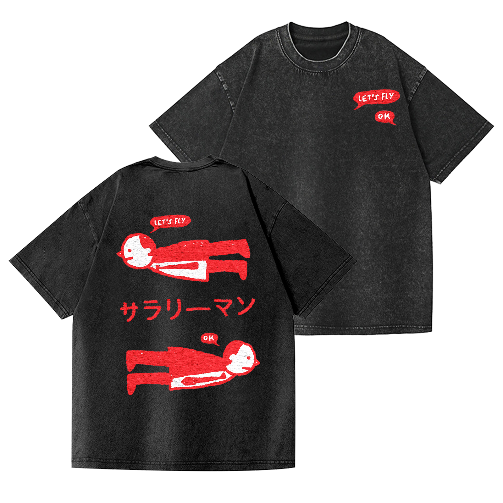 Fly People Vintage Wash Japanese Design Back Art T-Shirt