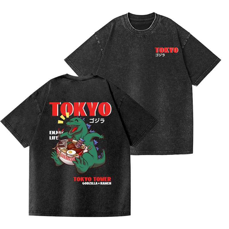 Tokyo Godzilla Vintage Wash Japanese Design Back Art T-Shirt