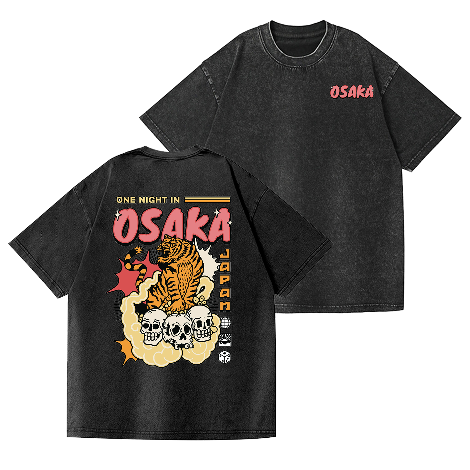 Osaka Tiger Vintage Wash Japanese Design Back Art T-Shirt