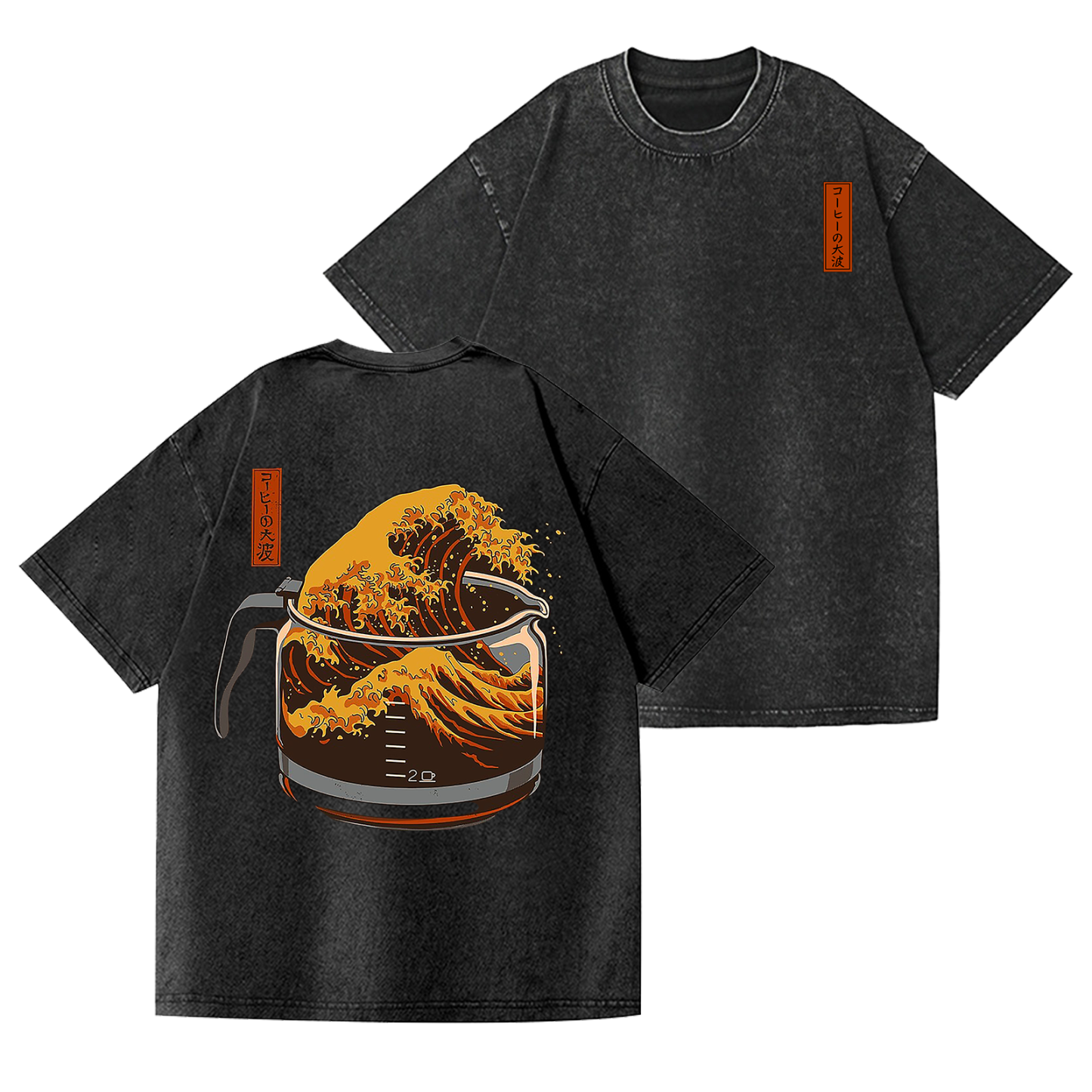Great Coffee Wave Vintage Wash Japanese Design Back Art T-Shirt