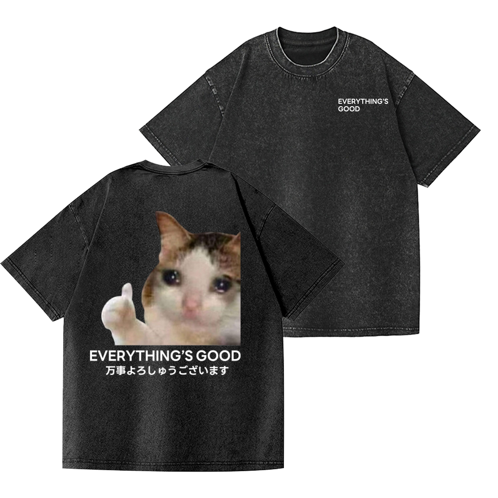 Cat Vintage Wash Japanese Design Back Art T-Shirt