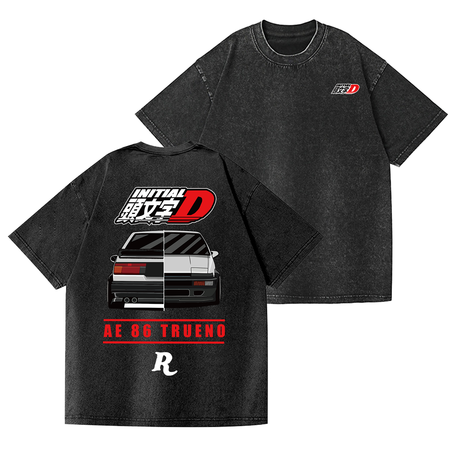 Initial D Vintage Wash Japanese Design Back Art T-Shirt