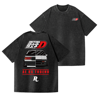 Initial D Vintage Wash Japanese Design Back Art T-Shirt