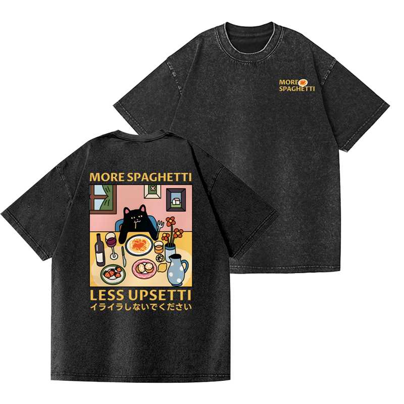Spaghetti Cat Vintage Wash Japanese Design Back Art T-Shirt