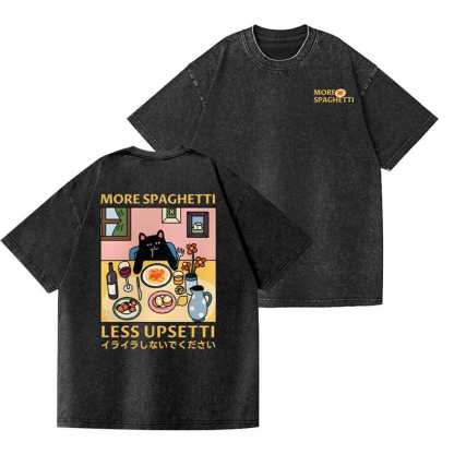 Spaghetti Cat Vintage Wash Japanese Design Back Art T-Shirt