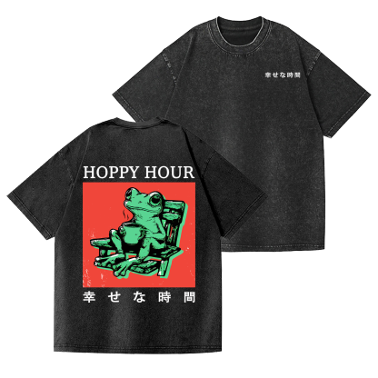 Hoppy Hour Frog Vintage Wash Japanese Design Back Art T-Shirt
