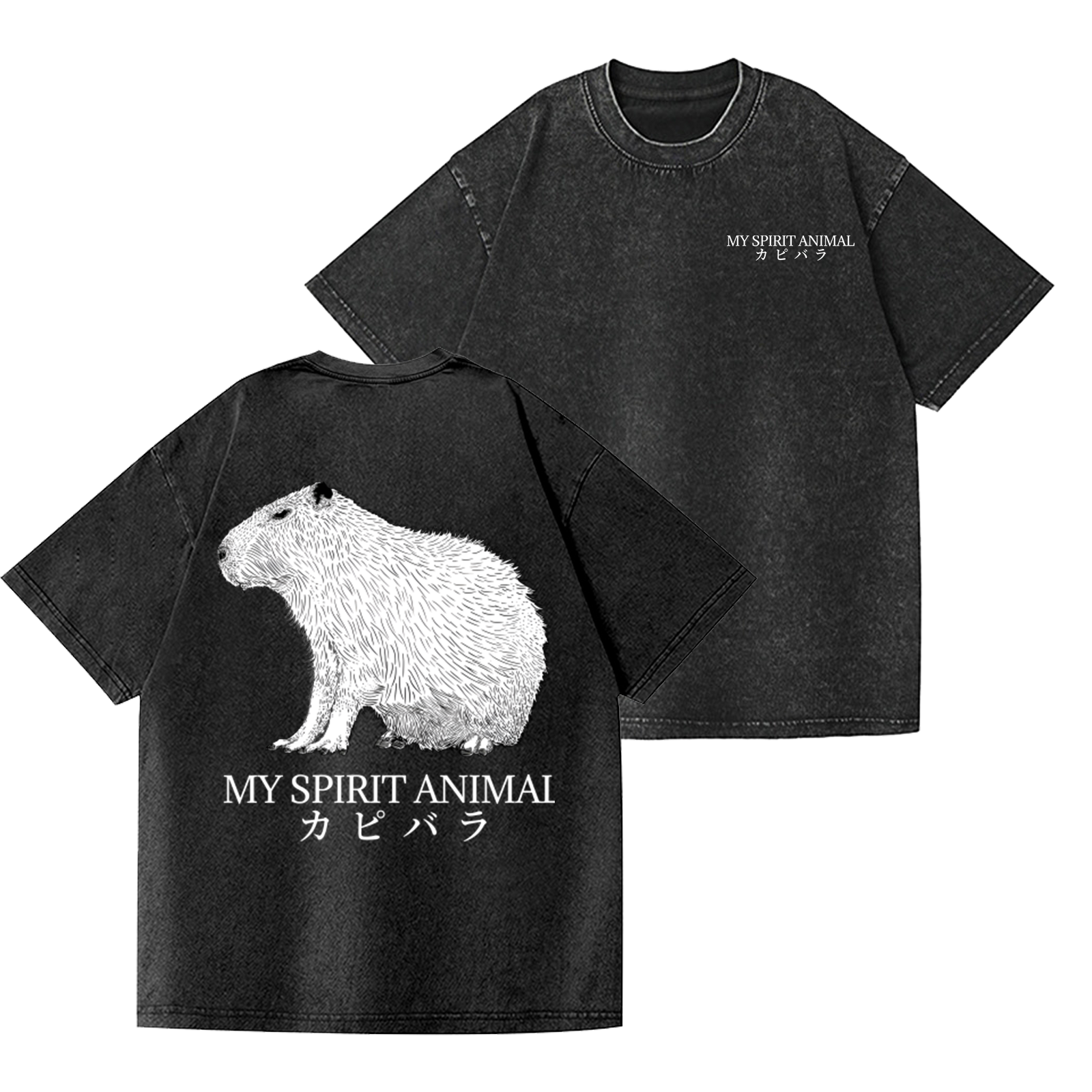 Capybara Vintage Wash Japanese Design Back Art T-Shirt