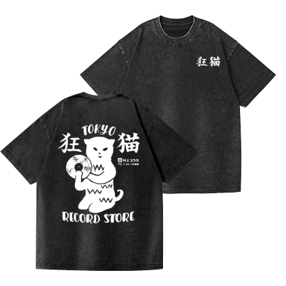 Tokyo Cat Vintage Wash Japanese Design Back Art T-Shirt