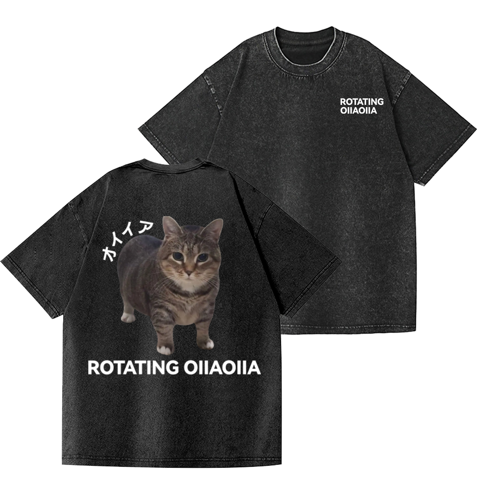 Cat Vintage Wash Japanese Design Back Art T-Shirt