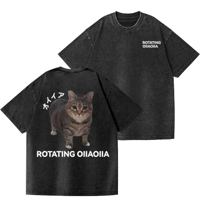 Cat Vintage Wash Japanese Design Back Art T-Shirt