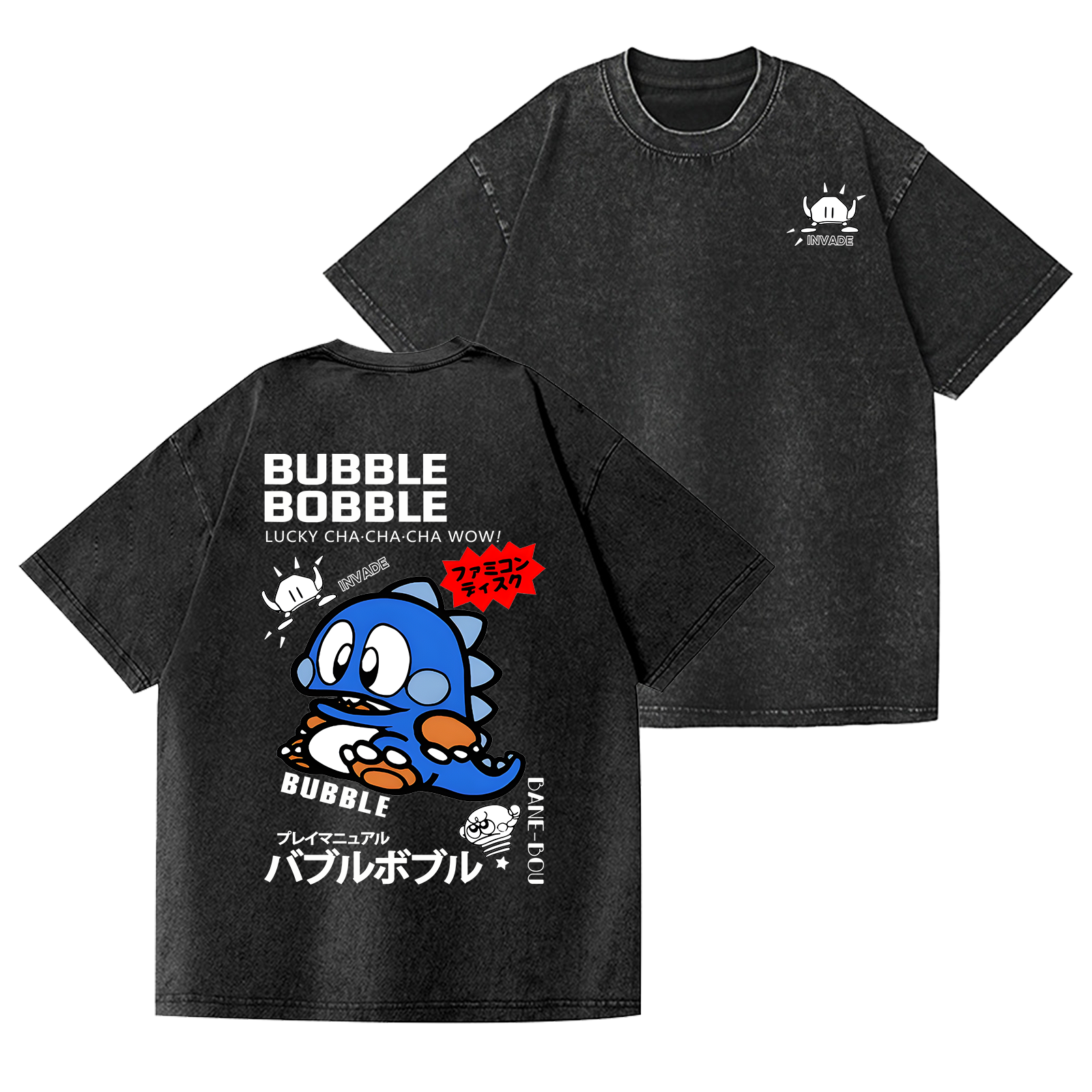 Bubble Bobble Dinosaur Vintage Wash Japanese Design Back Art T-Shirt