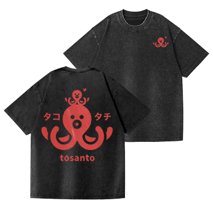 Octopus Vintage Wash Japanese Design Back Art T-Shirt