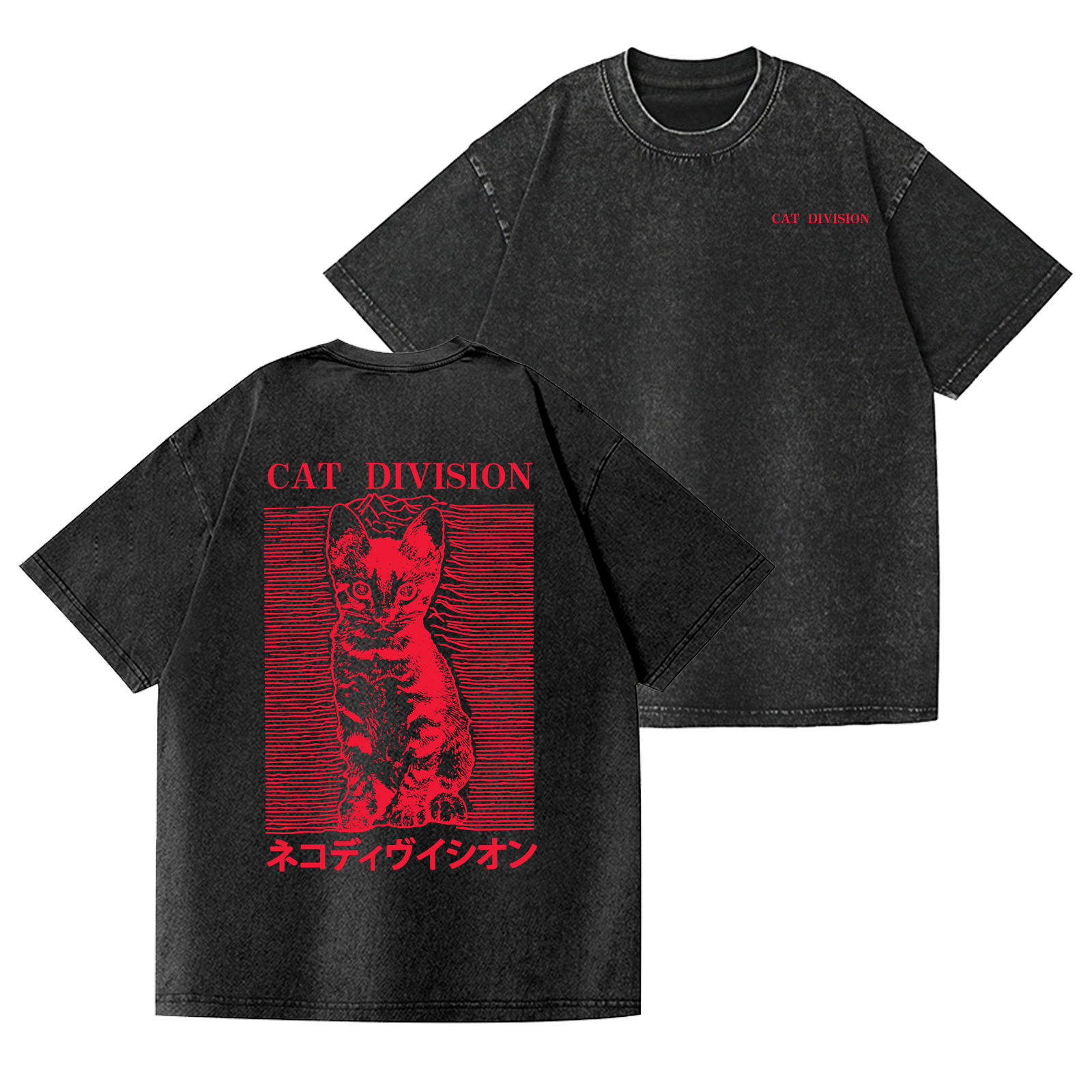 Cat Division Vintage Wash Japanese Design Back Art T-Shirt