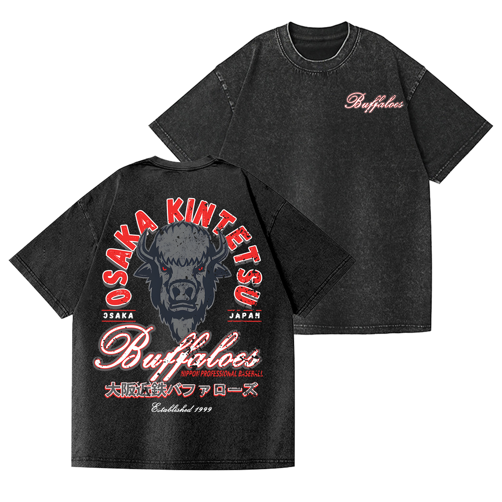 Osaka Kintetsu Buffaloes Vintage Wash Japanese Design Back Art T-Shirt
