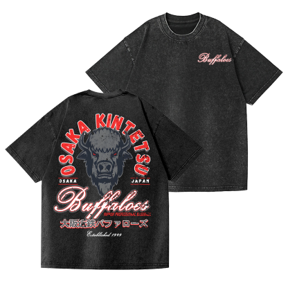Osaka Kintetsu Buffaloes Vintage Wash Japanese Design Back Art T-Shirt