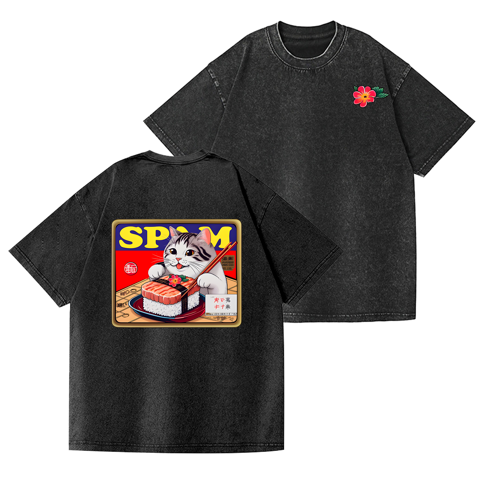 Spam Cat Vintage Wash Japanese Design Back Art T-Shirt