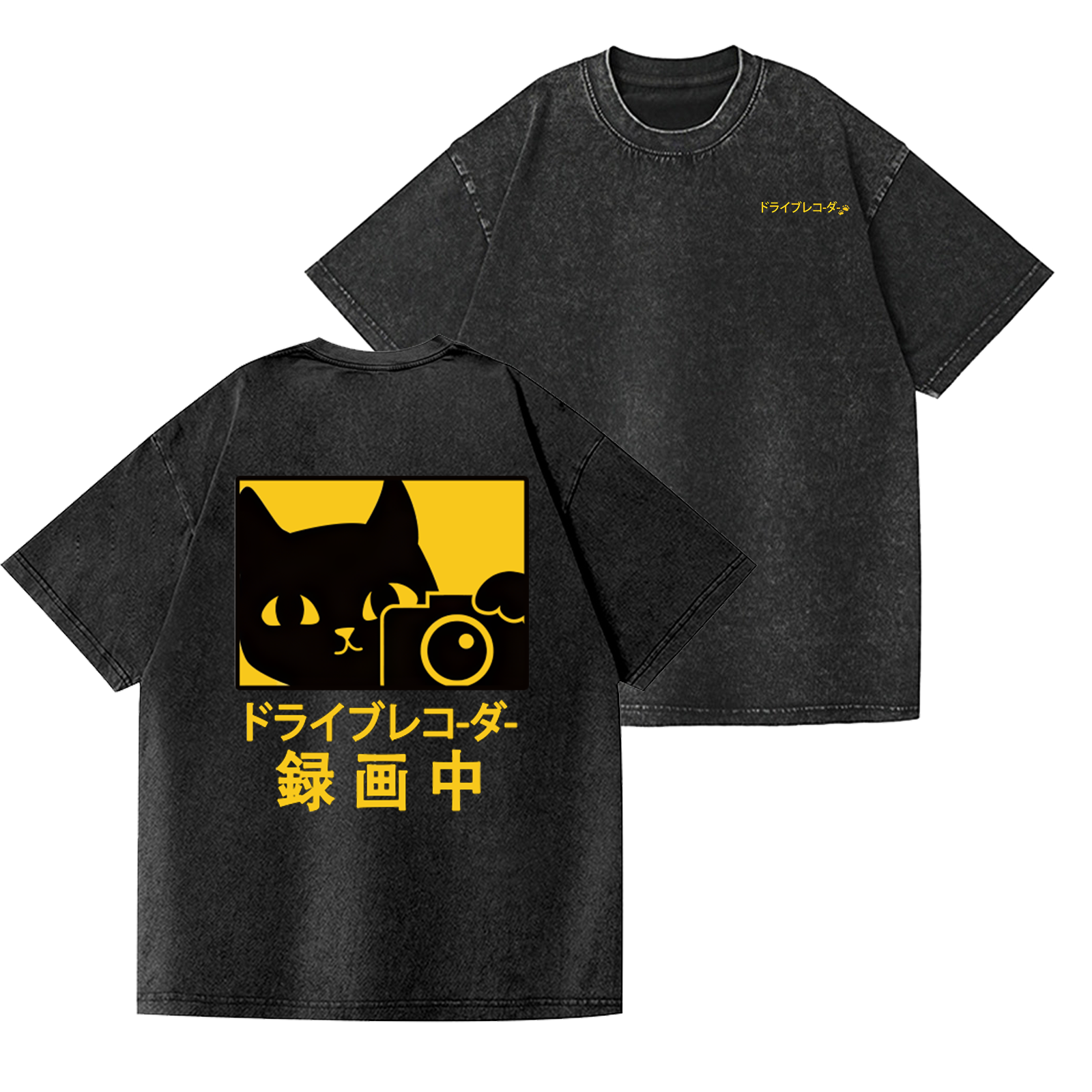 Cat Camera Vintage Wash Japanese Design Back Art T-Shirt