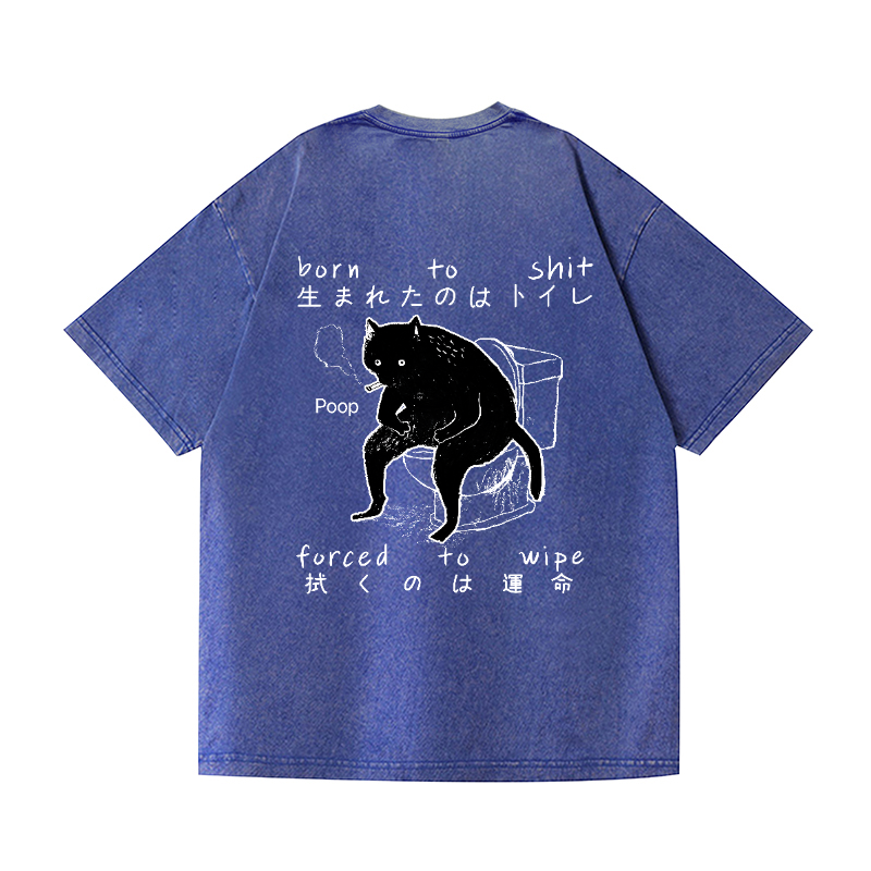 Cat Poop Vintage Wash Japanese Design Back Art T-Shirt