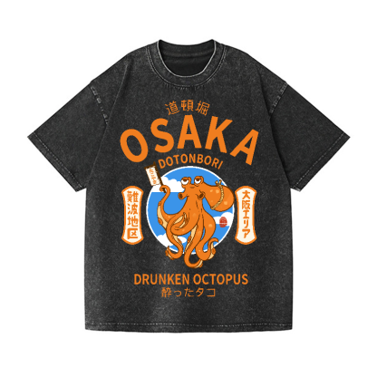 Osaka Dotonbori Drunken Octopus Vintage Wash Japanese Design T-Shirt