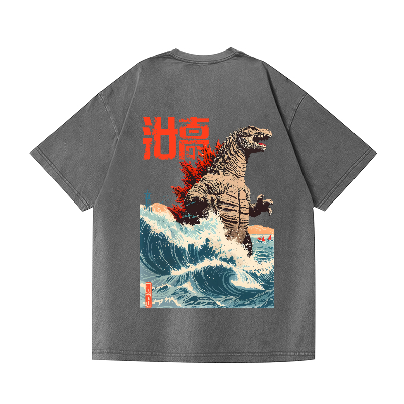 Godzilla Vintage Wash Japanese Design Back Art T-Shirt
