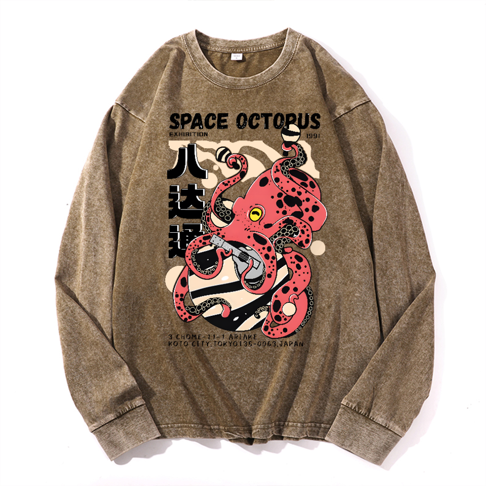 Space Octopus Vintage Cotton Wash Crewneck Sweatshirt