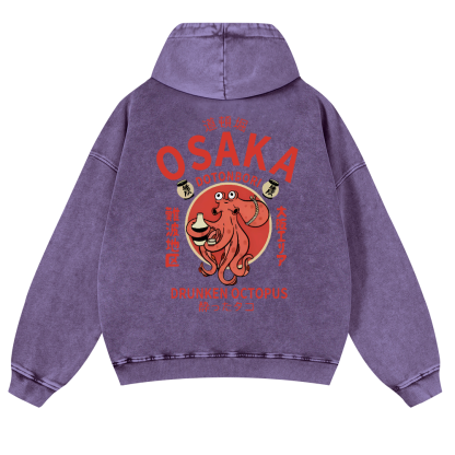 Osaka Dotonbori Drunken Octopus Vintage Washed Cotton Back Art Hoodie