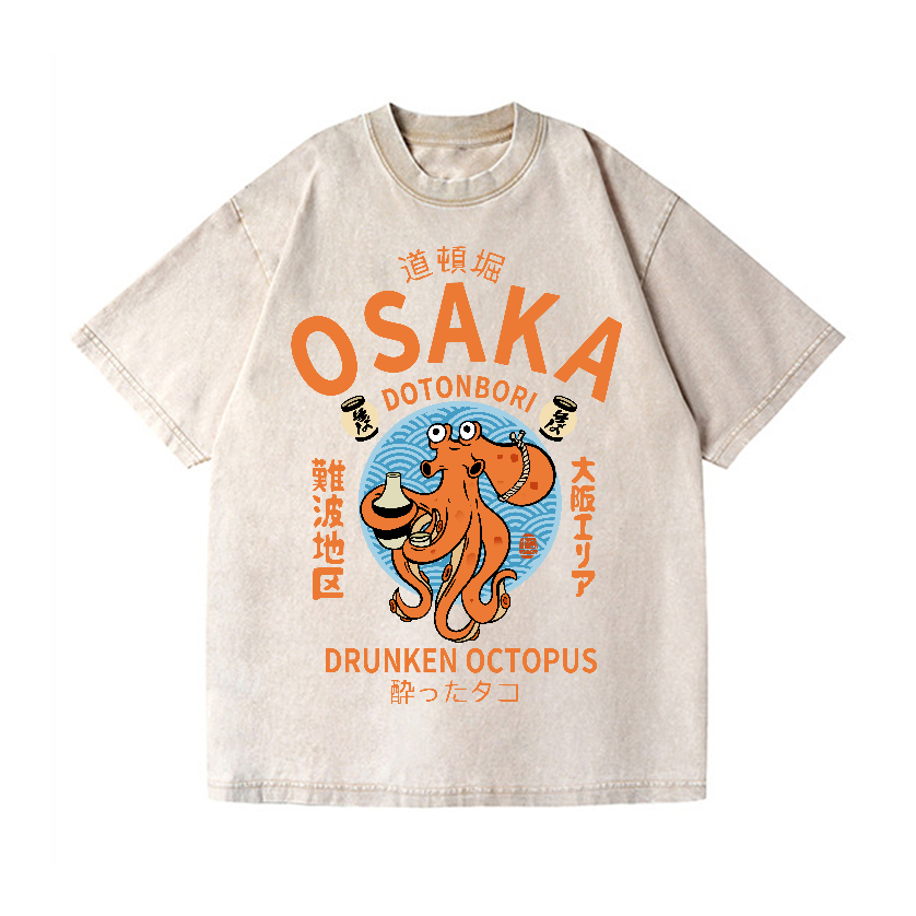 Osaka Drunken Octopus Vintage Wash Japanese Design T-Shirt