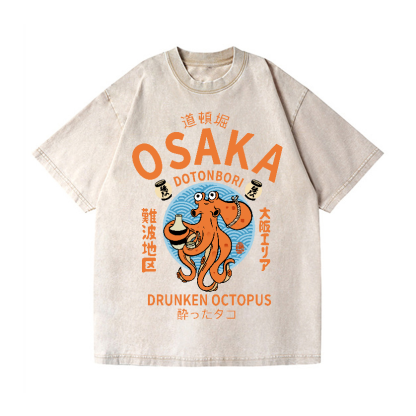 Osaka Drunken Octopus Vintage Wash Japanese Design T-Shirt
