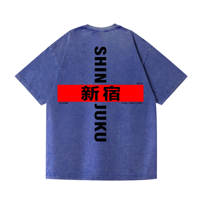 Shinjuku Vintage Wash Japanese Design Back Art T-Shirt