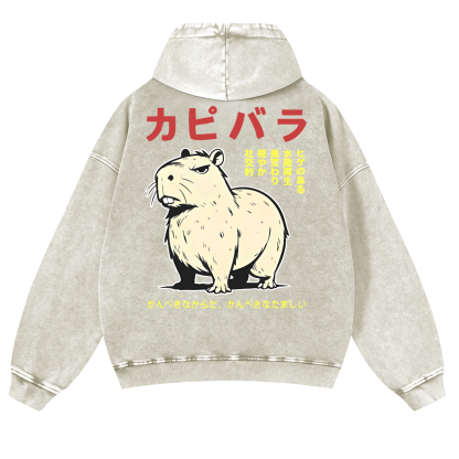 Capybara Vintage Washed Cotton Back Art Hoodie