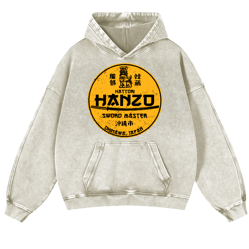 Hattori Hanzo Okinawa Japan Design Vintage Washed Thick Cotton Hoodie