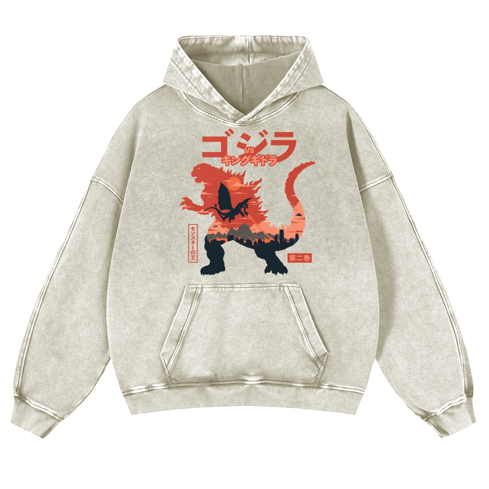 Godzilla vs. King Ghidorah Showdown Vintage Washed Thick Cotton Hoodie