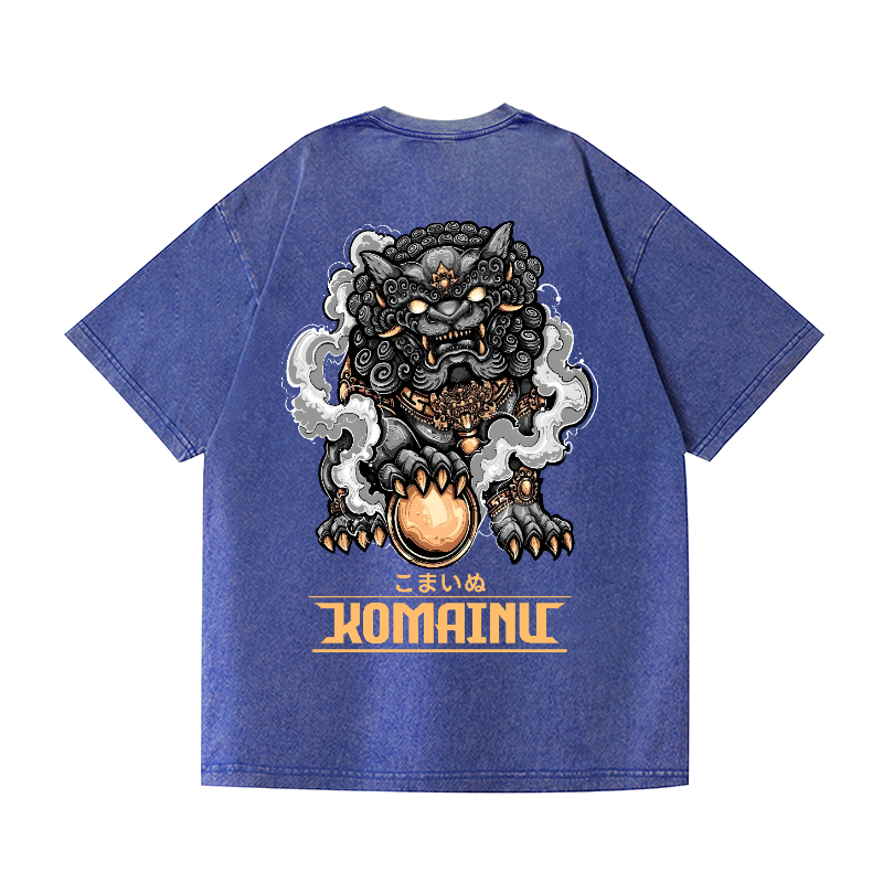 Komainu Vintage Wash Japanese Design Back Art T-Shirt