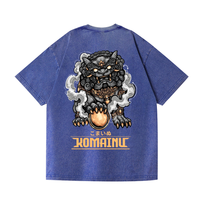 Komainu Vintage Wash Japanese Design Back Art T-Shirt