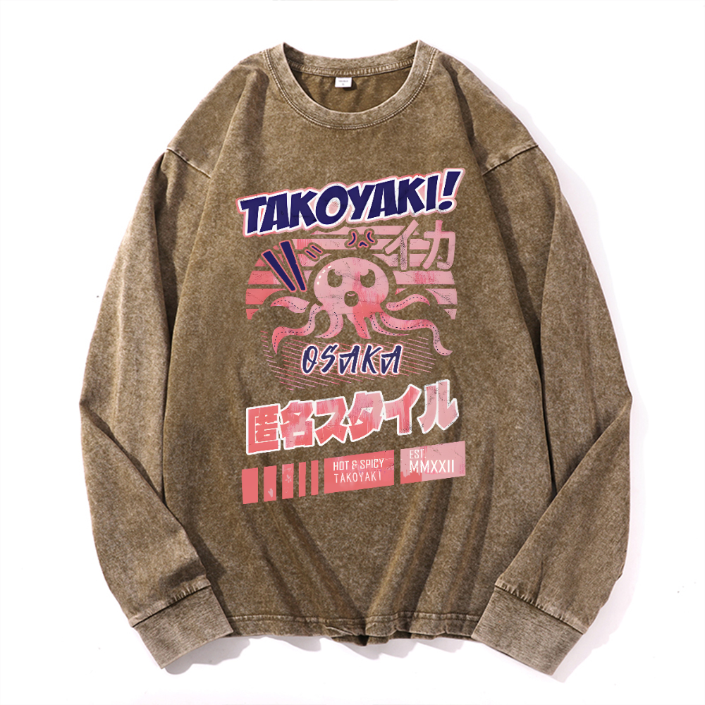 Takoyaki Octpous Vintage Cotton Wash Crewneck Sweatshirt