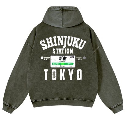 Shinjuku Station Vintage Washed Cotton Back Art Hoodie