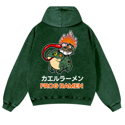 Frog Ramen Vintage Washed Cotton Back Art Hoodie