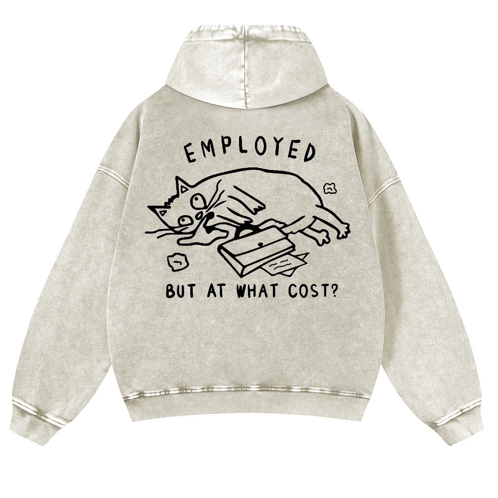 Cat Vintage Washed Cotton Back Art Hoodie