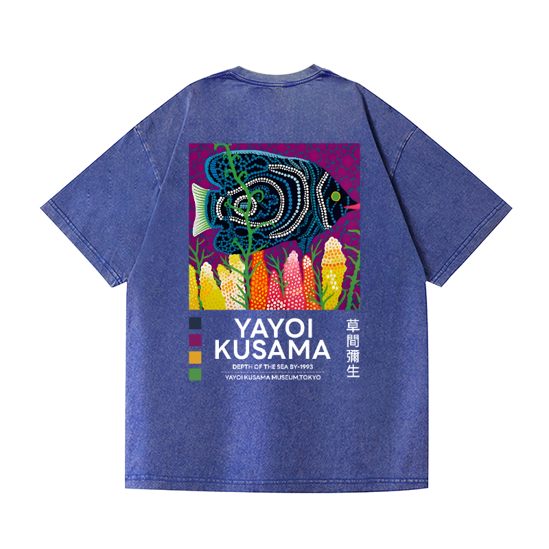 Yayoi Kusama Fish Vintage Wash Japanese Design Back Art T-Shirt