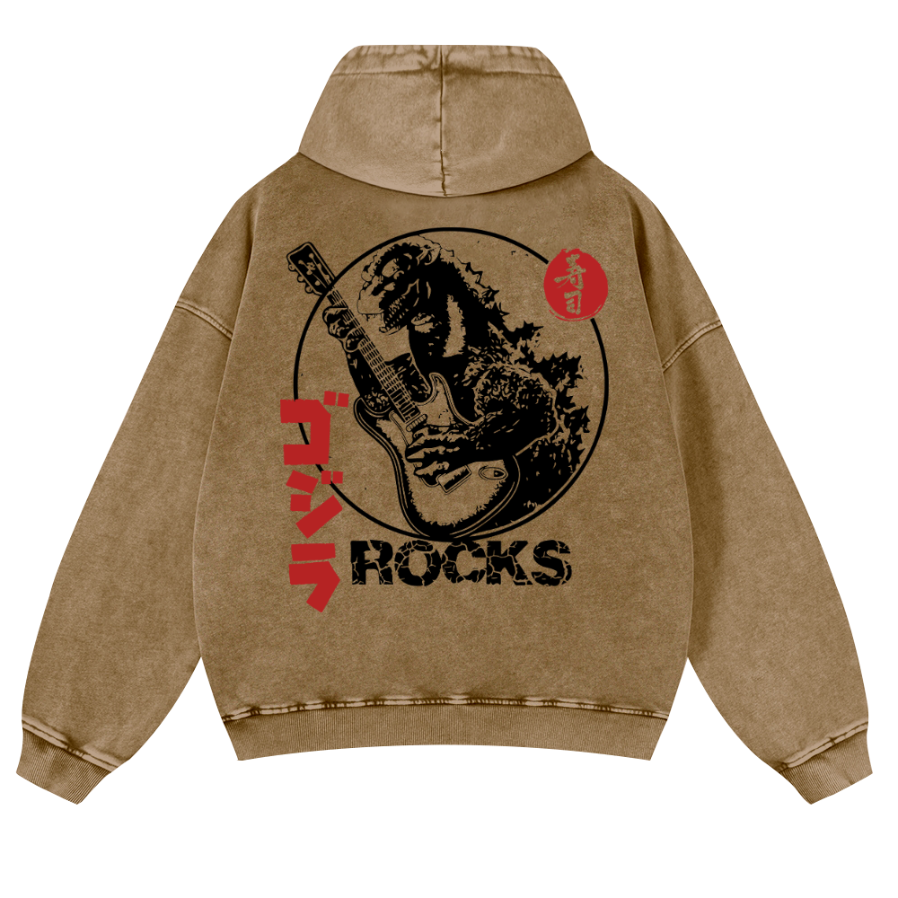 Rock Godzilla Vintage Washed Cotton Back Art Hoodie