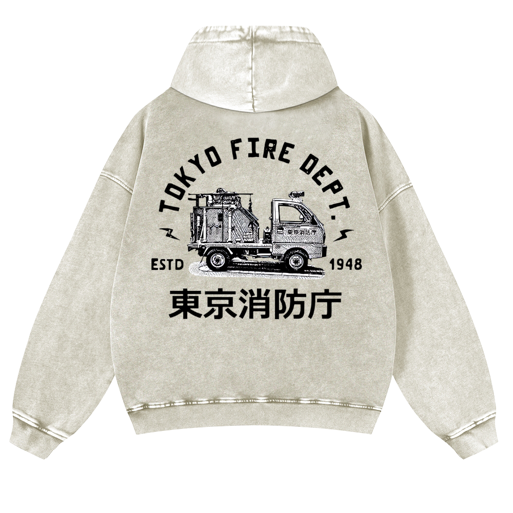 Tokyo Fire Dept Vintage Washed Cotton Back Art Hoodie