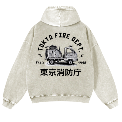Tokyo Fire Dept Vintage Washed Cotton Back Art Hoodie