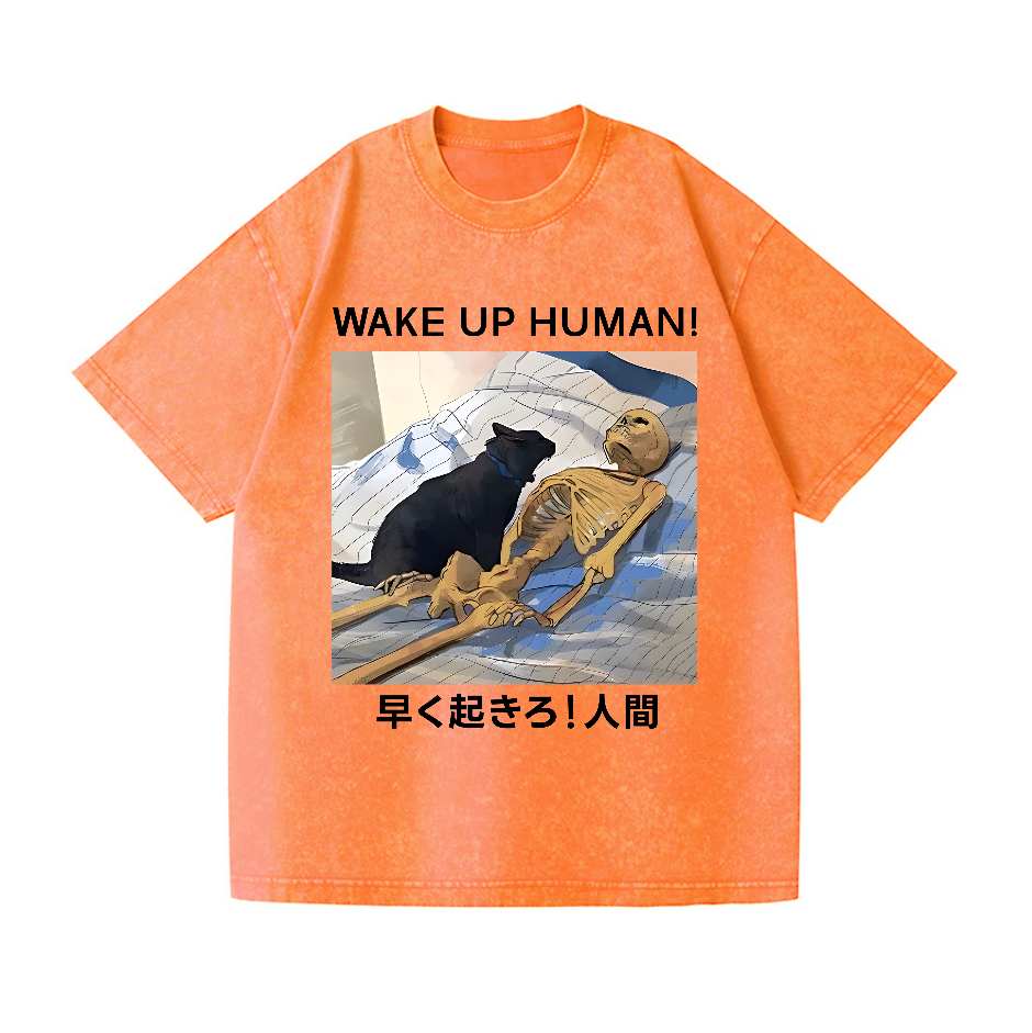Wake Up Human Vintage Wash Japanese Design T-Shirt
