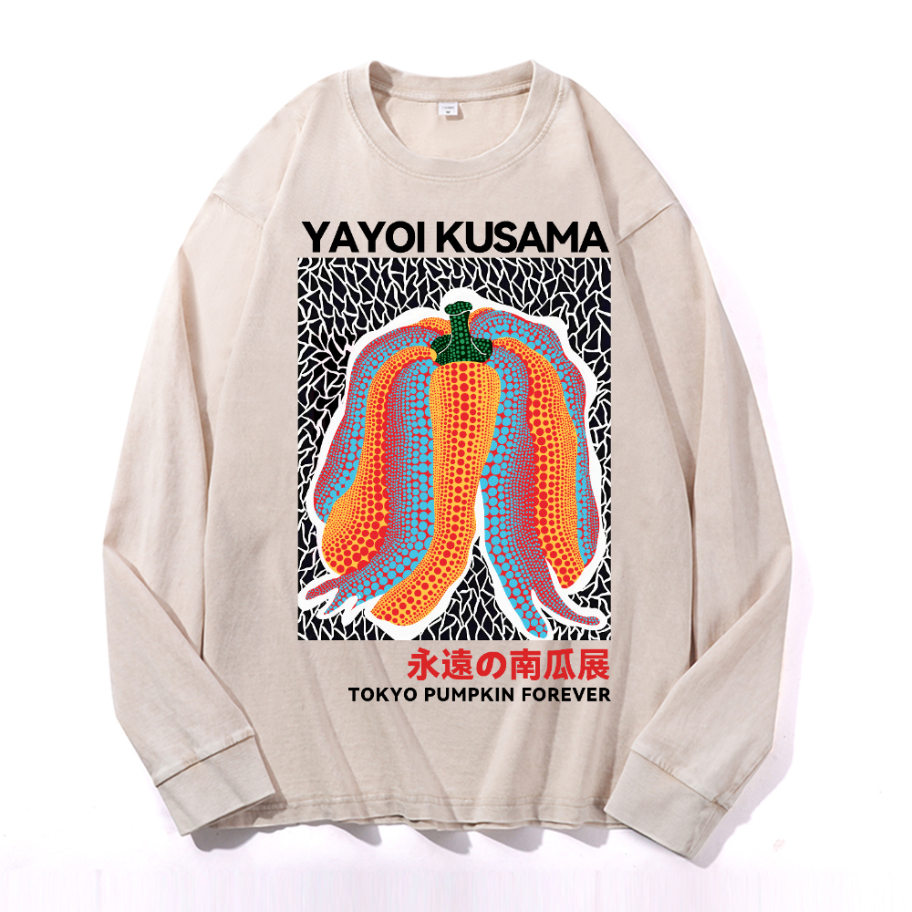 Yayoi Kusama Pumpkin Vintage Cotton Wash Crewneck Sweatshirt