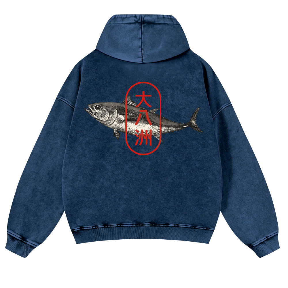 Great Eight Islands of Japan Tuna Fish Vintage Washed Cotton Back Art Hoodie