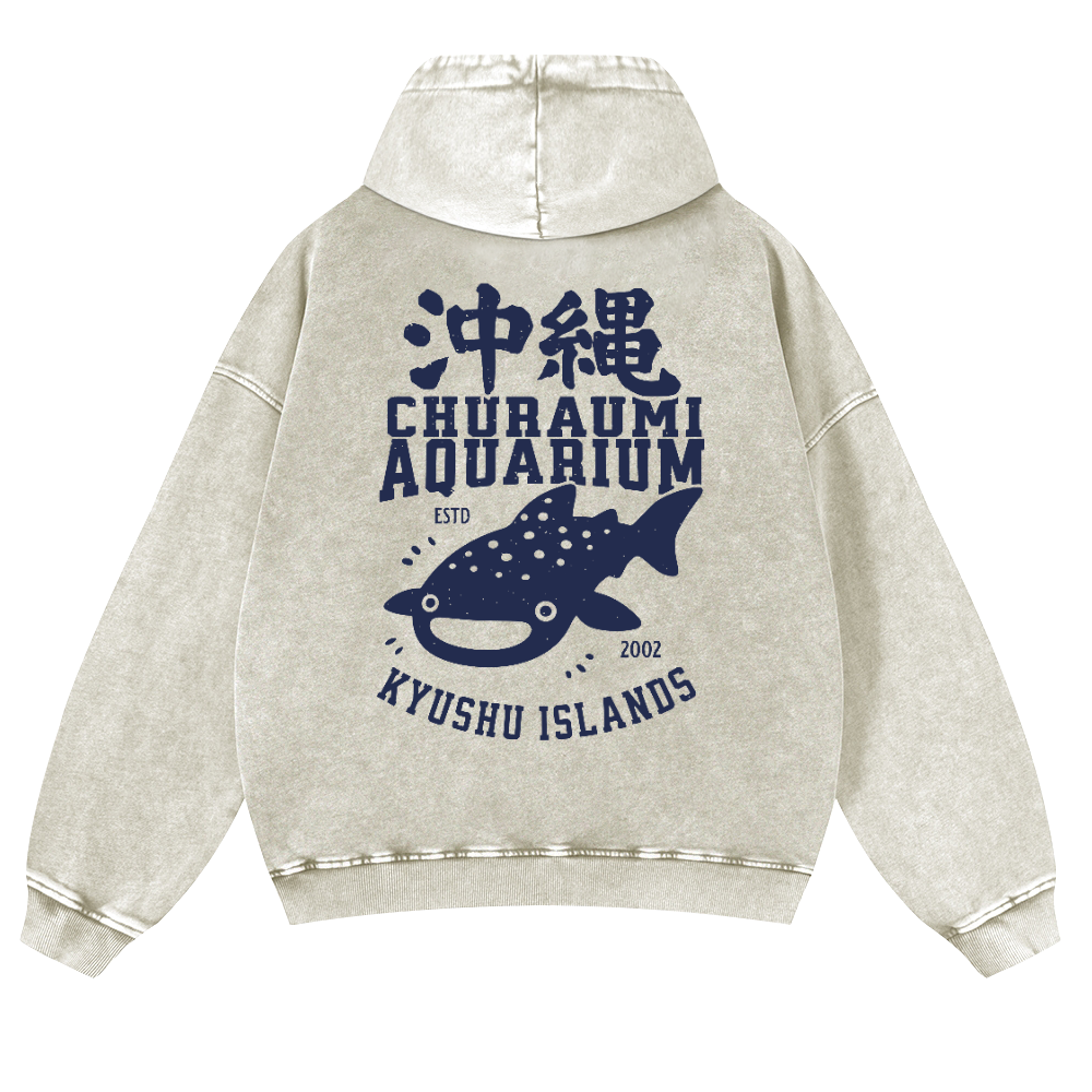 Okinawa Churaumi Aquarium Kyushu Islands Fish Vintage Washed Cotton Back Art Hoodie