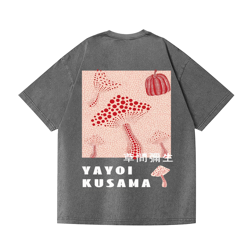 Yayoi Kusama Mushroom Pumpkin Vintage Wash Japanese Design Back Art T-Shirt