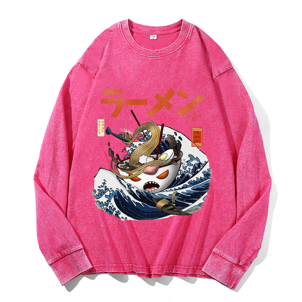 Ramen Wave Vintage Cotton Wash Crewneck Sweatshirt