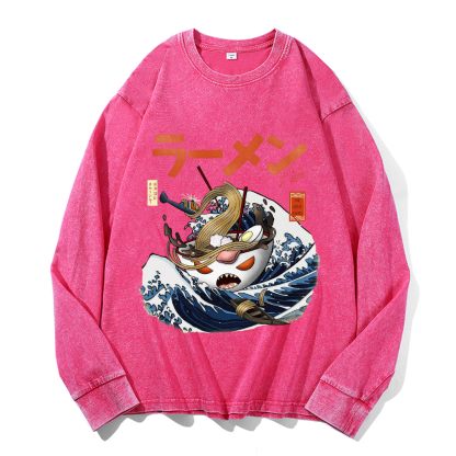 Ramen Wave Vintage Cotton Wash Crewneck Sweatshirt